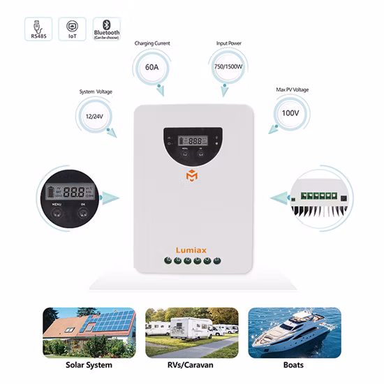 60A Techfine 60A MPPT Solar Hybrid Controller MPPT Charge Controller 40A 60A for 100W Solar Panel Solar Charge Controller
