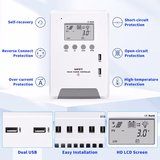 Contrôleur de charge solaire bleu MPPT100/30 MPPT 30A 12V 24V