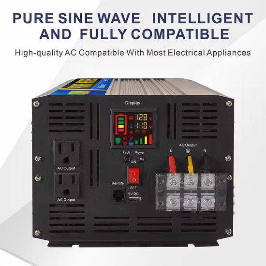 Safesav 2000W 12V/24V/48V DC à AC 110V/220V/230V Onduleur solaire à onde sinusoïdale pure